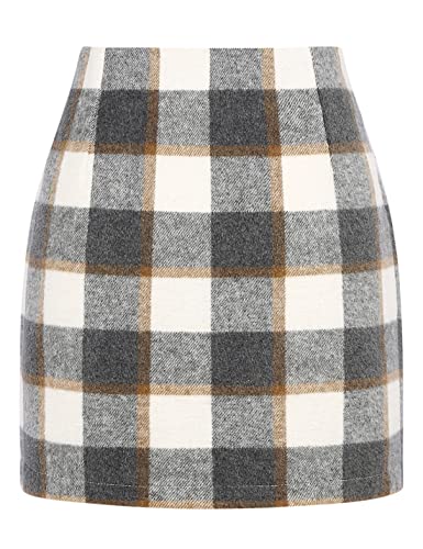 Image of IDEALSANXUN Womens High Waist Plaid Skirt Bodycon Pencil Wool Mini Skirts