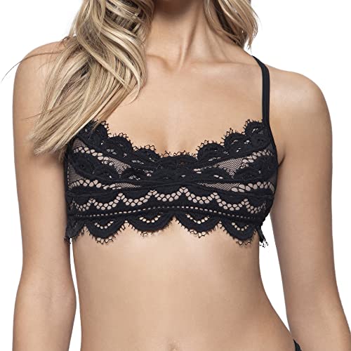 PQ Swim Women's Midnight Cross Strap Lace Bralette - Adjustable Tie, Removable Padding
