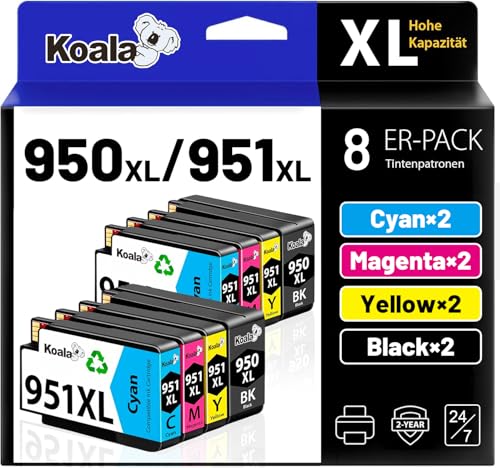 Koala Cartuchos compatibles para HP 950 XL 951 XL 950XL 951XL (BK/C/M/Y 8 Combo Pack) para la Recarga de Las Officejet Pro 8100 8110 8610 8620 8625 8630 8640 251dw 276dw