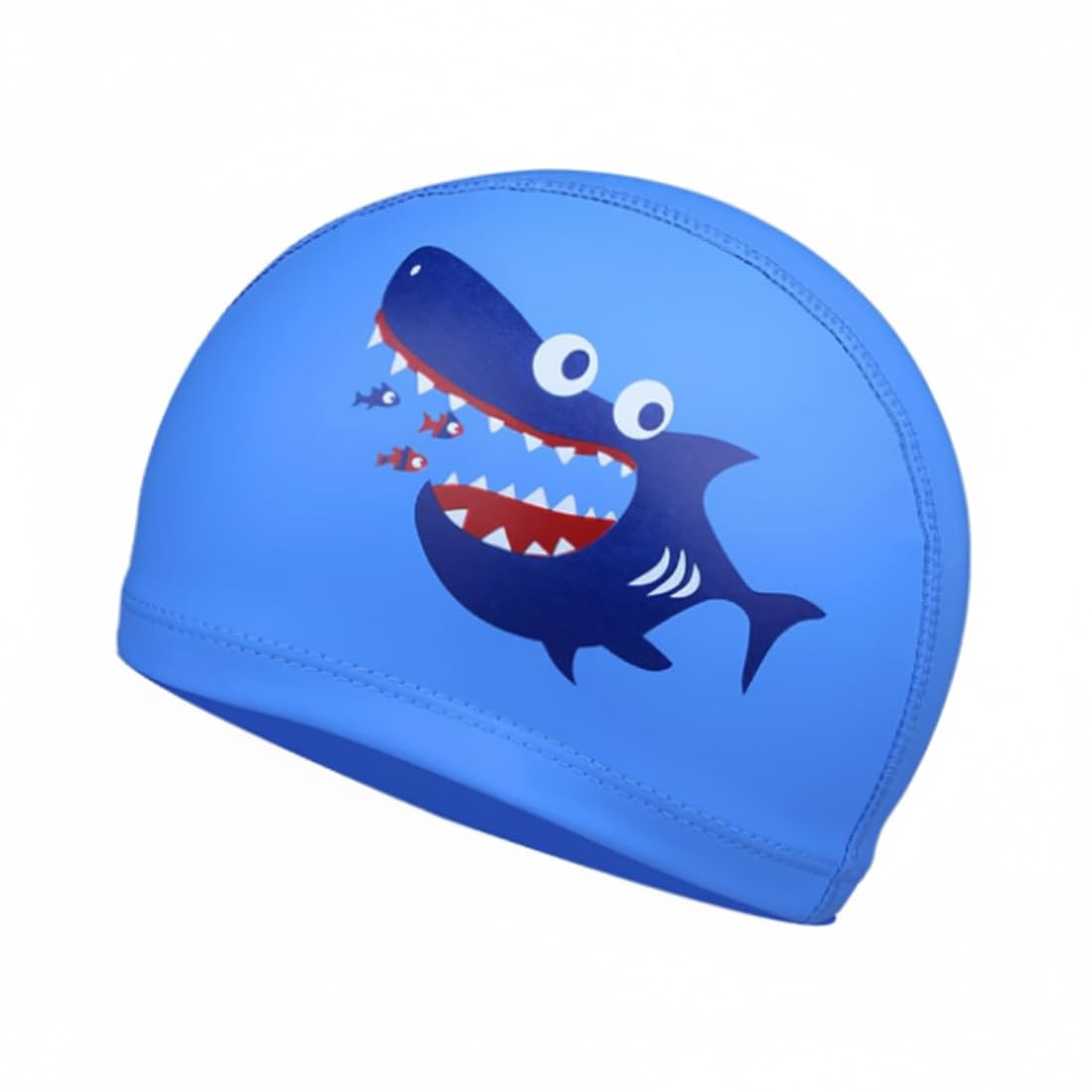 Gorro de Piscina para Niños 4-10 Años, Gorro de Natación Niño y Niña con Diseño de Tiburón Azul Claro, Ajuste Cómodo y Resistente al Agua para Entrenamiento y Competición