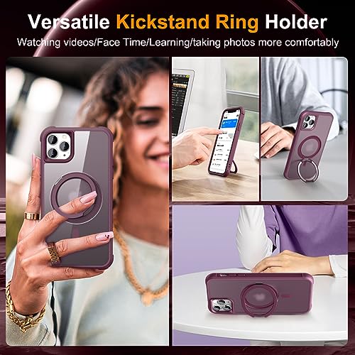 Image of Compatible with iPhone 11 Pro Max Case with Stand 6.5 inch,Wine Red | Matte Translucent Phone Case for iPhone 11 Pro Max,360 Magnetic Ring Stand,Compatible Mag-Safe,Military Grade Protection