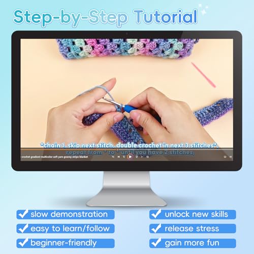 Image of Aeelike Blanket Crochet Kit for Beginners, Super Easy Crochet Blanket Kit with Soft & Colorful Gradient Yarns Detailed Video Tutorials Crocheting Accessories, Aurora Blue Gradient & Ideal Gift