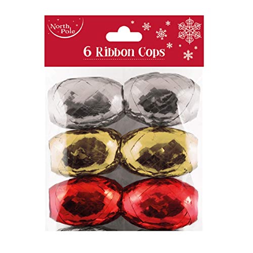 Eurowrap Ribbon Cops, Pack of 6 - Silver, Gold, Red