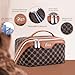 BOYATU Travel Makeup Bag Cosmetic Bags for Women: 3 Pcs Set Large Portable Make up Bag with Handle - Vegan Leather Toiletry Bags with Compartments - Makeup Organizer for Travel Essentials(A-1-Coffee)