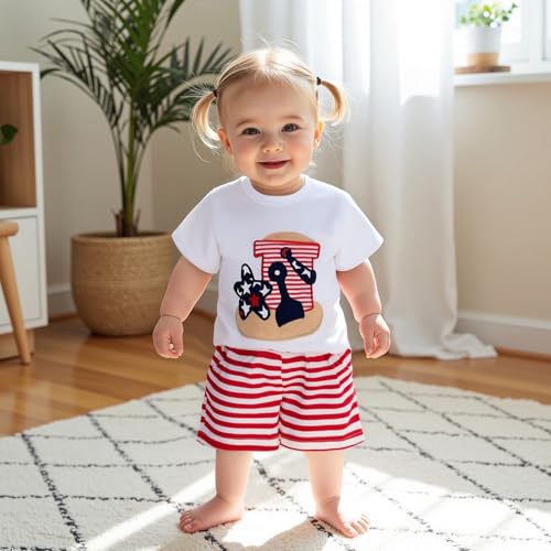 Image of 4th Of July Toddler Boy Outfit Popsicle American Flag T-Shirt and Gingham Plaid Shorts Set Independence Day Clothes