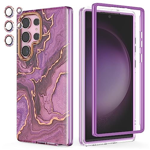 Chvelop Funda para Samsung S23 Ultra con Parachoques [SIN Protector de Pantalla] y Protector de Cámara con Purpurina, Protección TPU Antigolpes, Antiamarillamiento Funda Galaxy para S23 Ultra, Púrpura