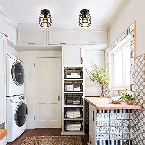 Industrial-Black-Semi-Flush-Mount-Ceiling-Light-Farmhouse-Mini-Cage-Ceiling-Light-Fixture-Vintage-Ceiling-Lamp-for-Hallway-Entryway-Kitchen-Bedroom-Laundry-Room Industrial Black Semi Flush Mount Ceiling Light Farmhouse Mini Cage Ceiling Light Fixture Vintage Ceiling Lamp for Hallway Entryway Kitchen Bedroom Laundry Room