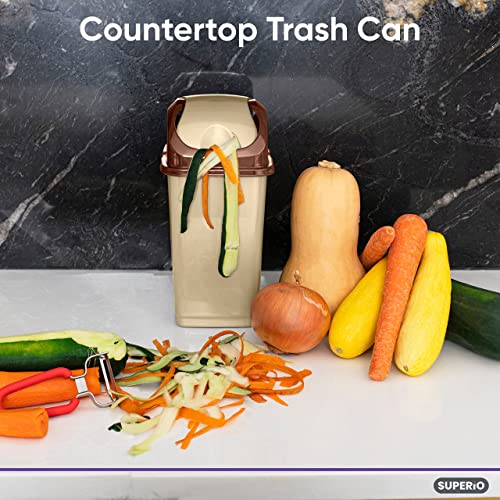 Image of Superio Swing Top Trash Can,Set of 3 Waste Bins for Home, Kitchen, Office, Bedroom, Bathroom, Ideal for Large or Small Spaces - White (Beige-10 qt+2 5 qt)