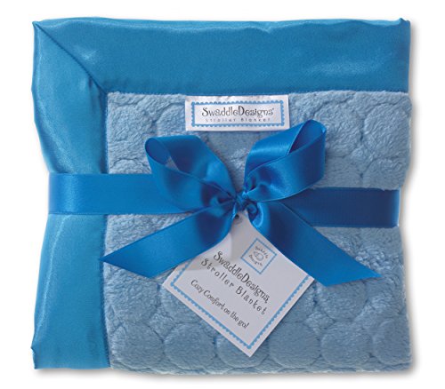 Image of SwaddleDesigns Cozy Stroller Blanket, Blue Puff Circles with Satin Trim