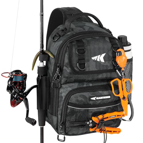KastKing Bolsa de pesca BaitSpace, mochila de pesca resistente à água com suporte para vara e bebidas, alças ajustáveis, bolsa de armazenamento para equipamentos e equipamentos de pesca