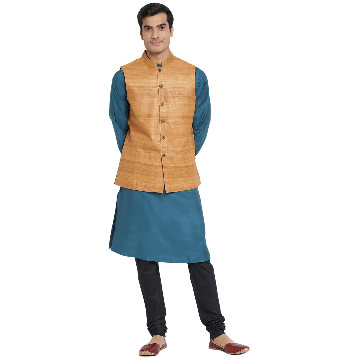 fabindia Men Tussar Ghicha Nehru Jacket Silk-picture-21