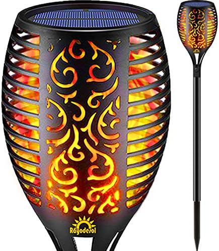 Rayodesol Solar Flame Torch Lights Outdoor, Decorative Pack of 1 pcs Each 96 LED Lamp with Dancing Flames Torches Landscape, Waterproof Outdoors Garden Patio Deck Decorations Lighting with Auto On/Off