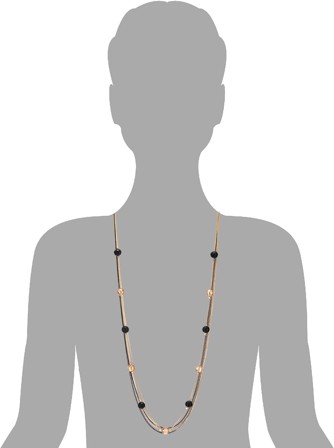 Gold Color Statement Necklace Multi-strand Long Chains with Champagne Faceted Crystal Balls, Dress - Image 3