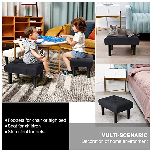 Image of HOUCHICS Small Footstool Ottoman,Velvet Soft Footrest Ottoman with Wood Legs,Sofa Footrest Extra Seating for Living Room Entryway Office(Black 2PACK)