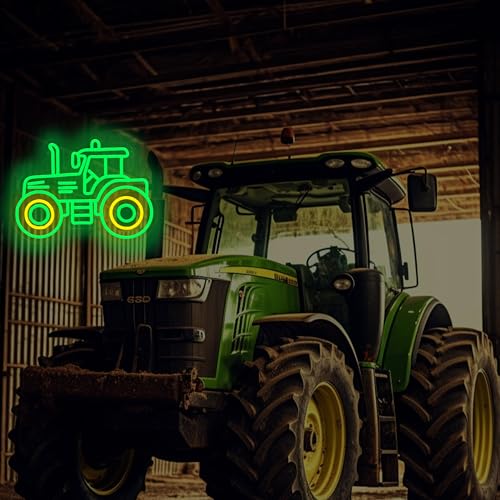 Image of Green Tractor Neon Sign - LED Farm Tractor Night Light for Boys Room, Kids Bedroom, Birthday Party, Tractor Wall Decor for Garage, Man Cave, USB Powered Neon LED Sign