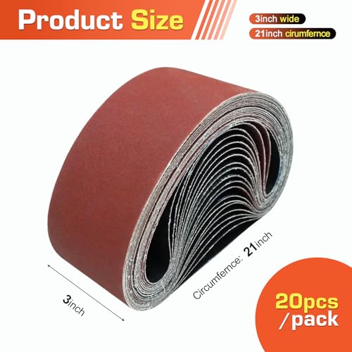 konaflex sanding belts 20 pack 3x21 inch belt sander paper aluminum oxide with 6080120150240 grits for woodworking paint sanding metalworking rust removal