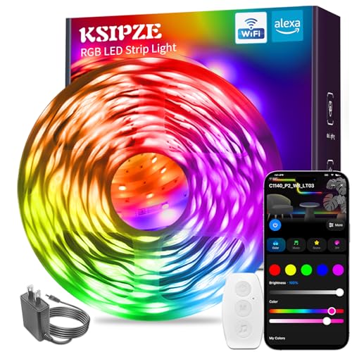 KSIPZE Smart WiFi LED Strip Lights, RGB+IC LED Lights for Bedroom Work with Alexa,APP Control, Music Sync, DIY Multiple Colors, Flexible Color Changing LED Strip Lighting for Home Room Decor, 16.4ft