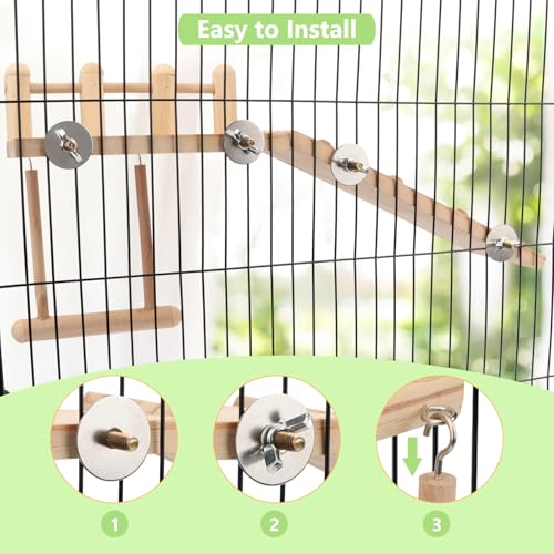 Wontee Bird Perches Platform Swing with Climbing Ladder Bird Cage Accessories Play Gym Exercise Stand for Parrots Budgies Parakeets Caique Senegal Cockatiels Conures - Thumbnail 7