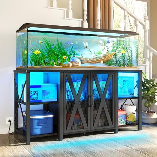Image of DWVO Reptile Tank Stand Aquarium Stand with Power Outlet & LED Light, 75 /90 /120 Gallon Terrarium Stand Cabinet - Heavy Duty Fish Tank Stand for Turtle Tank, Reptile Terrarium, 2000LBS Capacity, Black