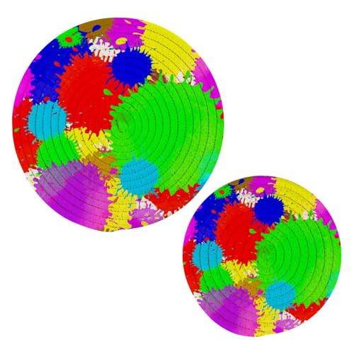 JUMBEAR 2Pcs Colored Lacquer Painting Trivets for Hot Pots and Pans and Pot Holders–Cotton Rope Round Mats, Hot Pads for Kitchens,Coasters,Placemats, Spoon Rest for Cooking and Baking