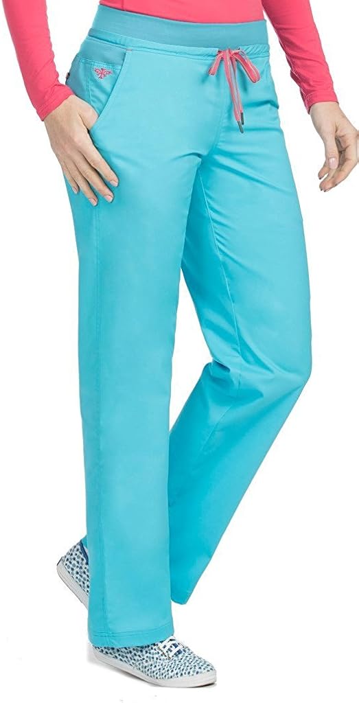 Med Couture Signature Women's Yoga Drawstring Pant, Ice Blue/Creamsicle, X-Large Petite