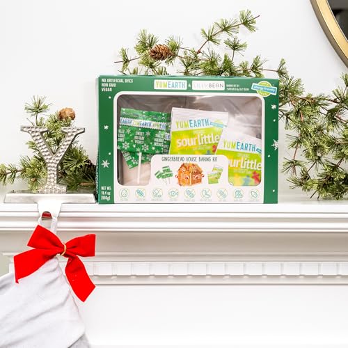 Image of YumEarth Gingerbread House Baking Kit - No Artificial Dyes, Vegan, Non GMO, Allergy Friendly, Vegan, Dairy Free, Gluten Free Ginger Bread Holiday Baking Kit with Candy