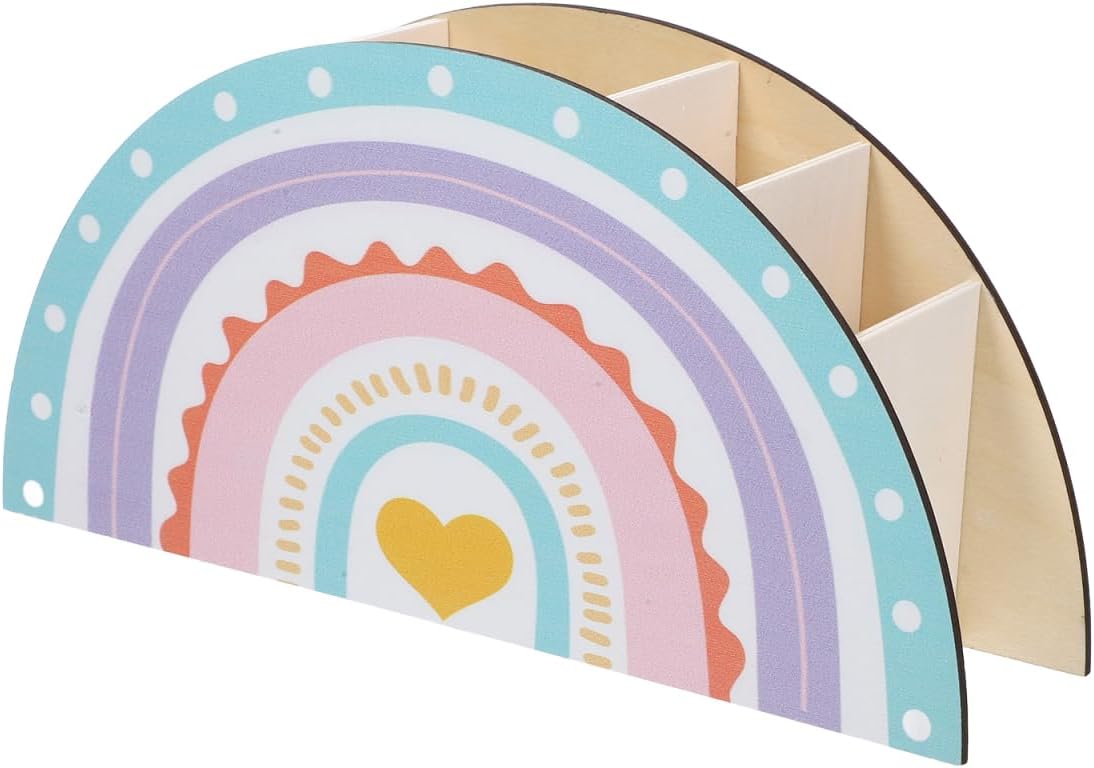 Rainbow Wooden Pen Holder Desk Organizer 11.61X5.78X2.75In Compact Decorative Pencil Storage for Office and School Supplies