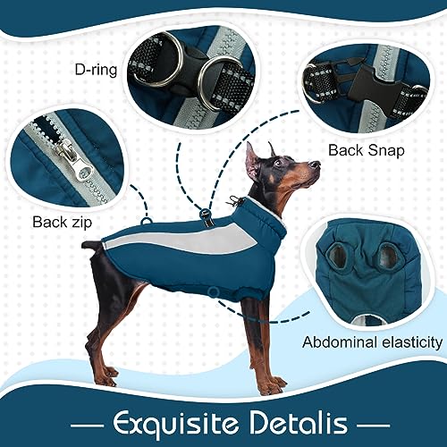 Kuoser Extras Wärme Hundemantel - Winddicht, Reflektierend, Wasserdicht für Große Hunde - Moden Winterjacke Blau XL