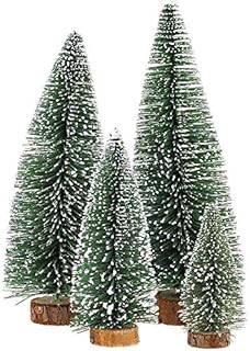 SUMKIA LIFE Miniature Christmas Tree, Mini Ornaments Tabletop Trees, miniture snowing pin trees with Wooden Bases FOR Xmas Holiday Party Home Decor (4PCS)