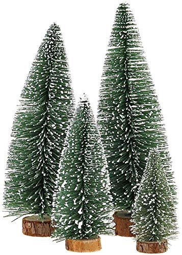 Miniature Christmas Trees with Wooden Bases (4pcs, Plant Green)