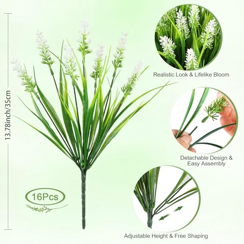 Image of AmyHomie 16 PCS Artificial Flowers for Outdoors,White Fake Lavender Plants