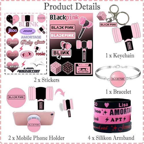 Tulufanskrr Blackpink Fanartikel Fans Set de regalo para Blink, Blackpink Merch Kpop Merchandise Geschenke Set Schlüsselbund Silikonarmbänder Handyhalterung Aufkleber - imagen 2