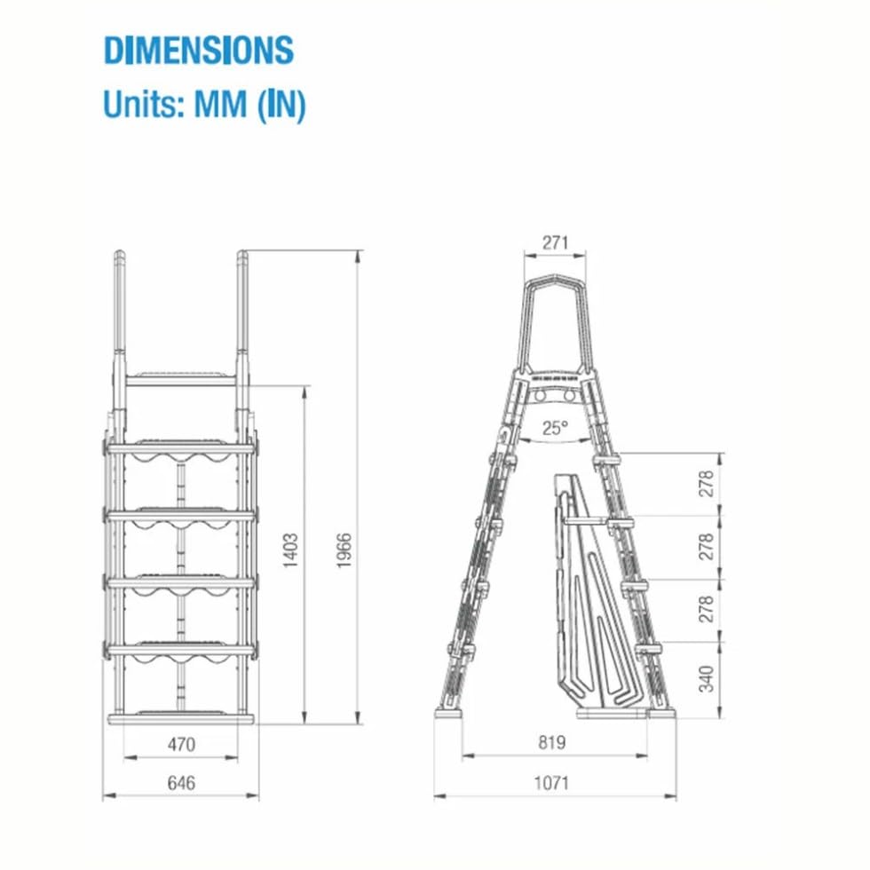 Escalera para piscina de superficie altura 77.4 in ancho 25.4 in miniatura 4