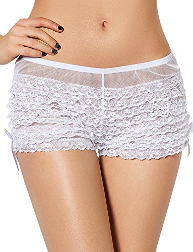 Yummy Bee - Culotte Froufrou Femme - Slip Dentelle - Déguisement Burlesque - Shorty Grande Taille (Blanc, 50)