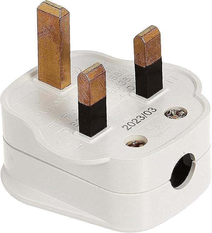 Reliable™ 13A Top Plug 3 Pin Fused WHITE Volt 220-240 Durable Thermoplastic, Brass Premium Quality 13A Plug Top UK 3Pin British Connector Cord - White (Pack of 1)