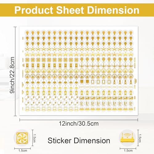Image of GLUN Royal Gold 600 Vinyl Switchboard Stickers | 60+ Luxury Embossed Finish Icons for Fan, Light, AC & Home Switch Buttons