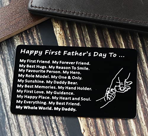 Ankiyabe New Dad Gift First Fathers Day Metal Wallet Card Engraved Love Message Wallet Card Insert New Daddy Gift from Baby Dad To Be Gift (My First Friend My Best Friend)4