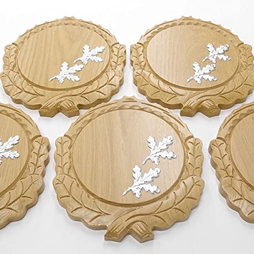 5 placas de cuña talladas de roble claro AF 16 cm con 10 hojas de aluminio de roble, portada de cuña, tabla de especias, cartel trofeo.