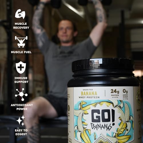 Image of Earth Fed Muscle Go! Bananas Irish Grass‑Fed Whey Protein Isolate - All Natural Banana Flavor, Zero Added Sugar, Soy‑Free, Gluten‑Free (2lb, 27 Servings, Banana)