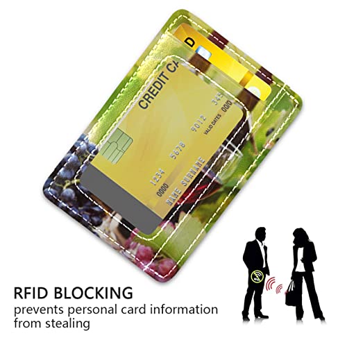 Red Wine Glasses Bottles Grapes with Green Leaves and Wooden Barrels Slim Minimalist Wallet, Front Pocket RFID Leather Blocking Card Holder Case for Men Women Girls Ladies, Stylish Printing Gift3