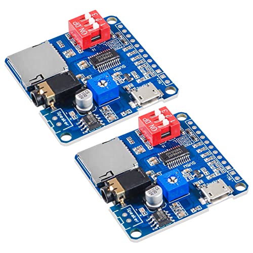 Diitao 2pcs Voice Playback Module Board MP3 Player Music Voice Module Board, 5W 64MBit Flash Serial...
