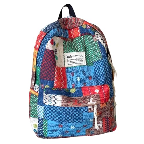 Boho Western Backpack Women Men - Ethnic Vintage Aesthetic Slouchy Daypack Indie Design Travel Casual Bag (Navy)