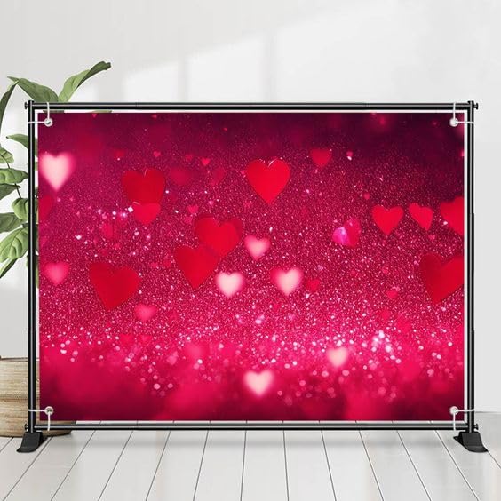 Bright Pink Hearts Banner 110 x 180 cm Couple Photo Shoot Props Valentine's Day Party Decorations Photography Background Studio Photo Booth Props