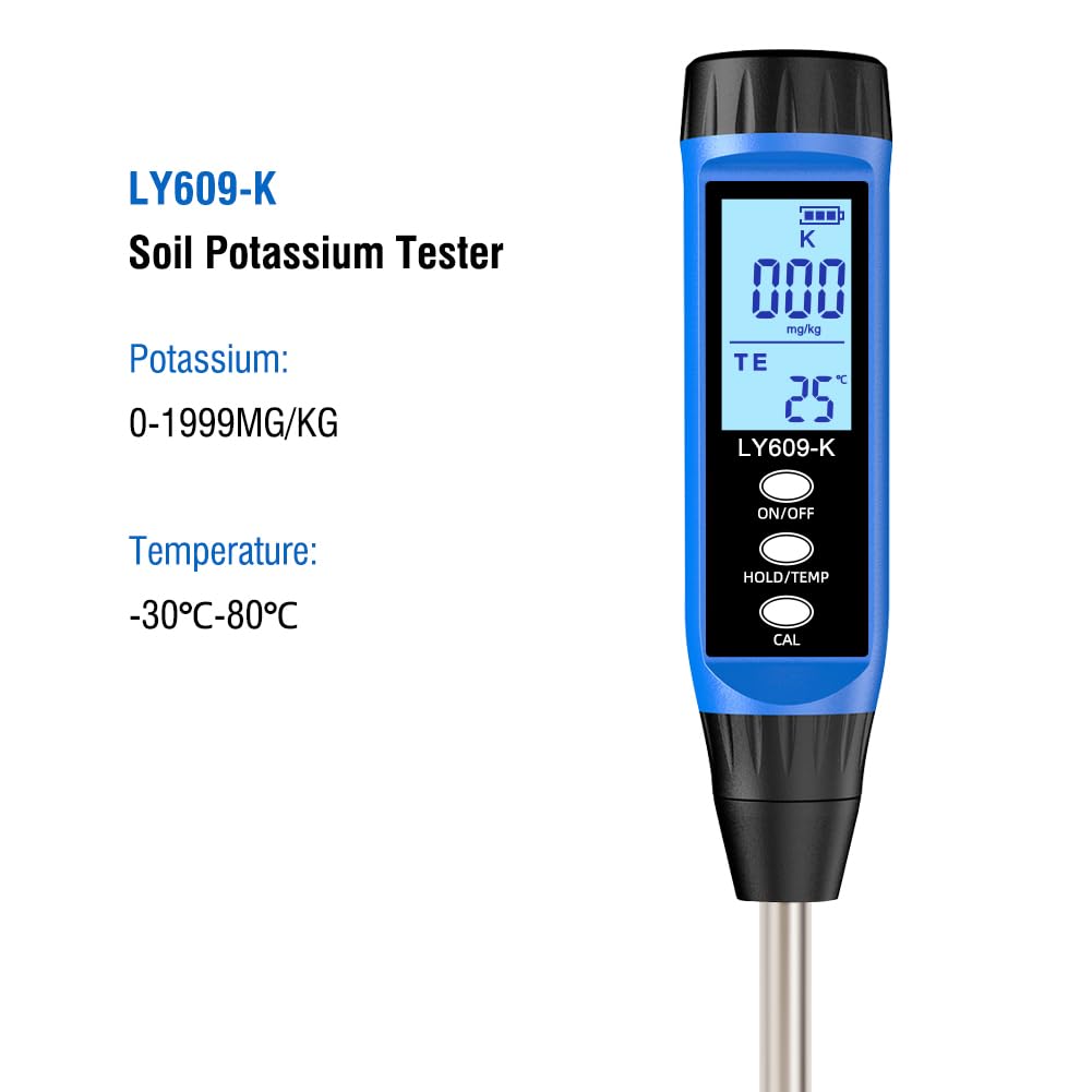 Analizzatore di Terreno Multifunzionale, Tester di potassio/Temperatura/umidità con retroilluminazione LCD, 0-1999 MG/kg di Gamma per Serra Fattoria Giardino