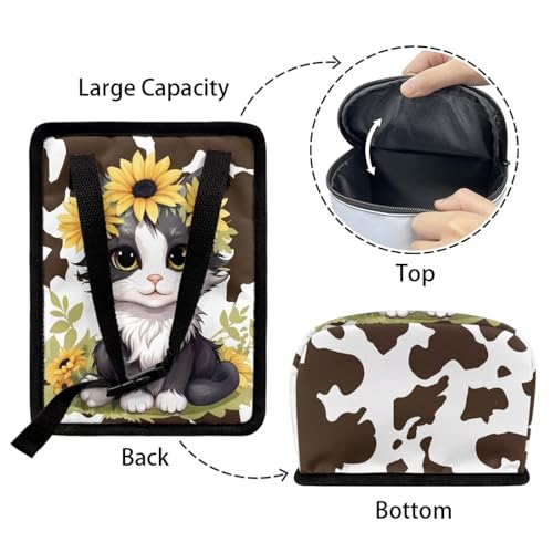Image of Car Trash Can Cars Waste Basket with Lid Storage Pockets for Disposable Garbage Bag Multipurpose Collapsible Car Organizer, Cat Sunflower Cow Print