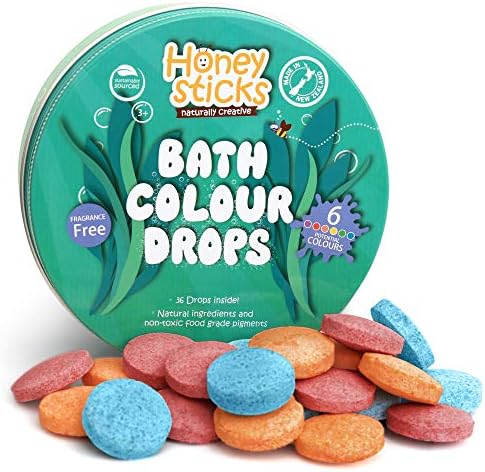 Honeysticks Bath Color Tablets for Kids - Non Toxic Bathtub Color Drops Made with Natural and Food Grade Ingredients - Fragrance Free - Fizzy, Brightly Colored Bathtime Fun, Great Gift Idea - 36 Drops