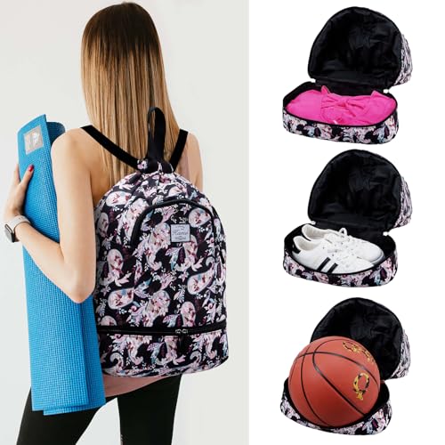 Image of Kamo Drawstring Backpack Bag - Sport Swimming Yoga Backpack with Shoe Compartment, Two Water Bottle Holder for Men Women Large String Backpack Athletic Sackpack for Travel