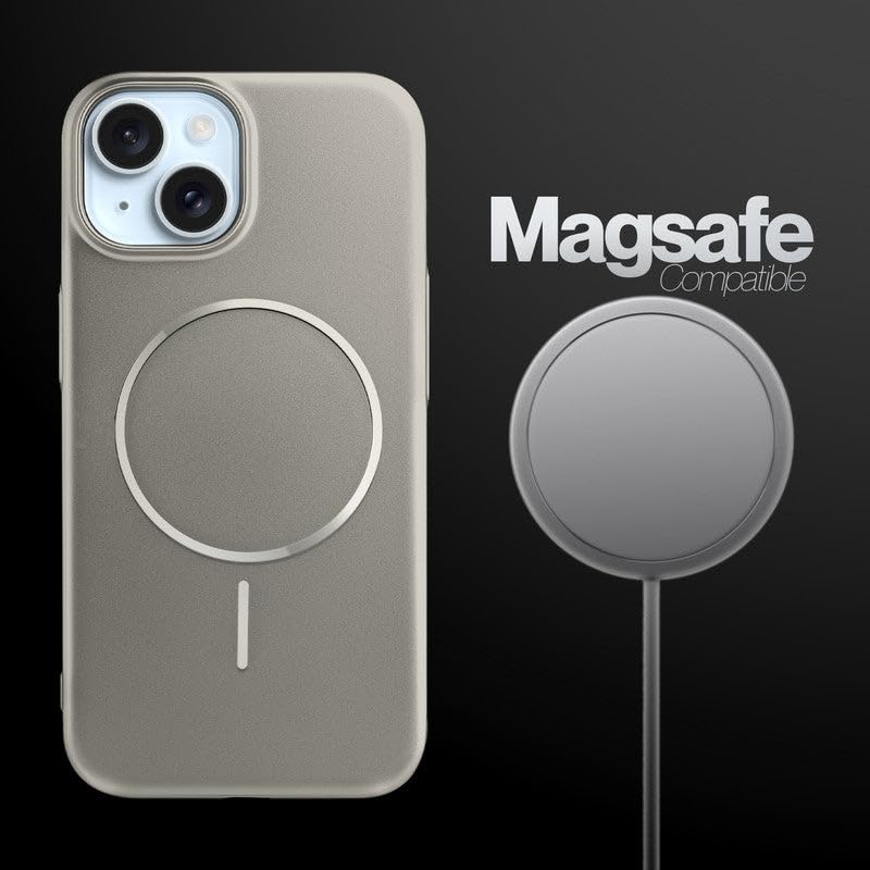 Image of AIBEX Ultra-Thin Mag-Saf Back Cover Case Compatible with iPhone 15| Slim Fit Scratch-Resistant Matte | Magnetic Wireless Charging | Microfibre Lining | Camera Protection (PC Material) - Titanium