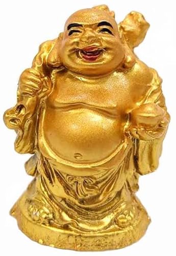 Japanbargain 4500, Set Of 6 Buddha Statues Laughing Buddha Lucky Buddha Happy Buddha Gods Figures Fengshui Decoration, Gold Color #TOP2