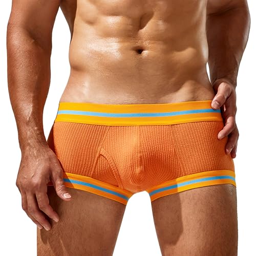 FEOYA Men Ribbed Boxer Briefs Breathable Cotton Pouch Underwear Sexy Low Rise Viscose Bulge Trunks Underpants